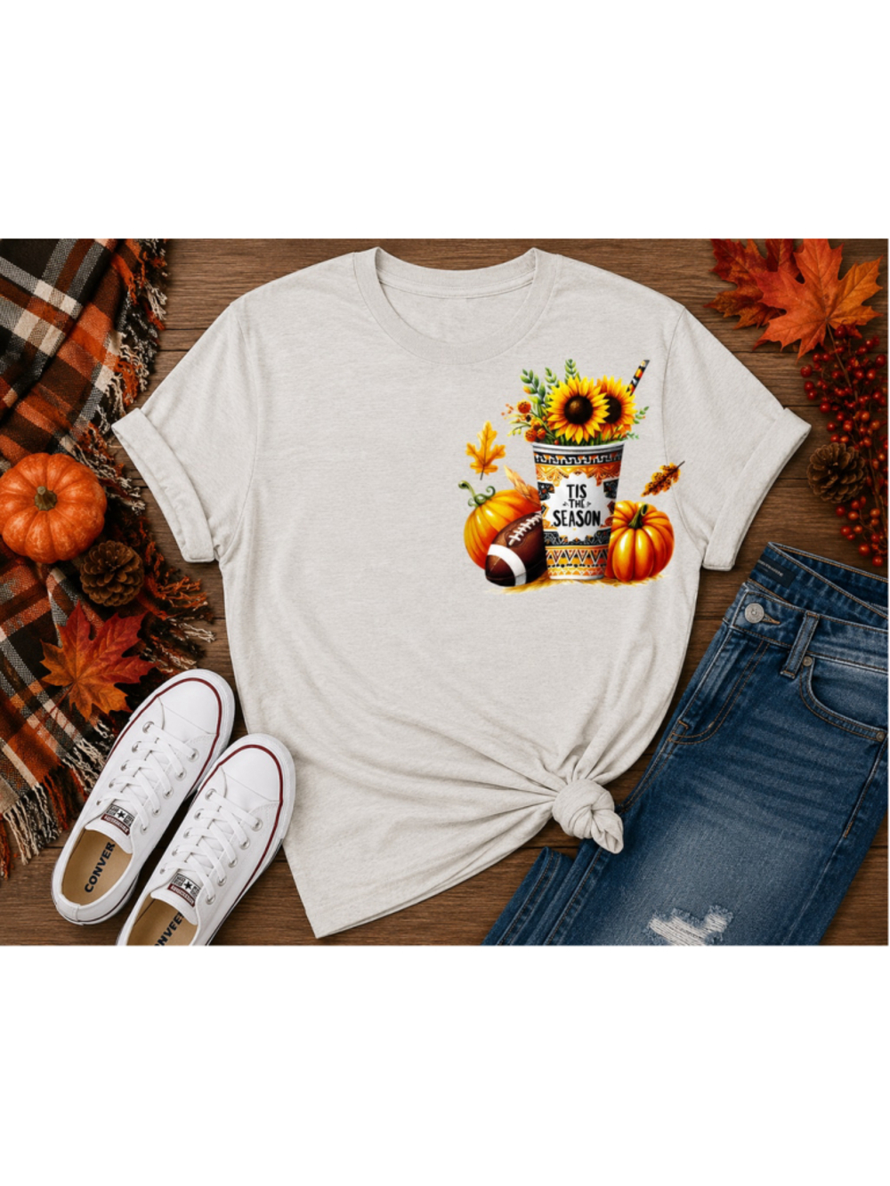 Fall Pumpkin Sunflower Casual Graphic Women Cream Orange Short Sleeve Tee XL